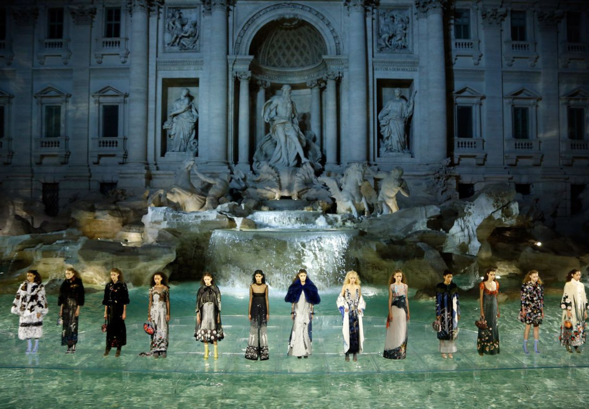 Fendi Stages A Fashion Show At Rome's Trevi Fountain